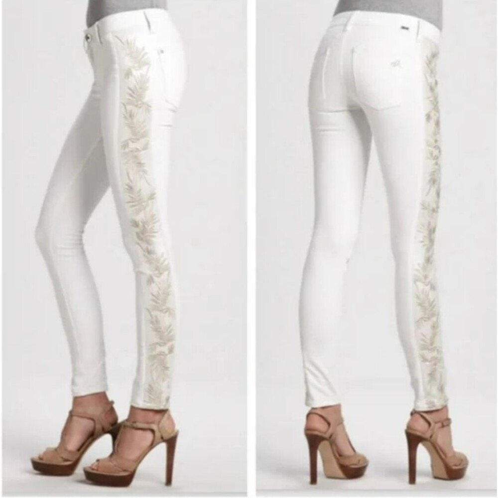 DL 1961 Premium Denim Leggings sz 26 Emma Chantilly Side Embroidery White Cream